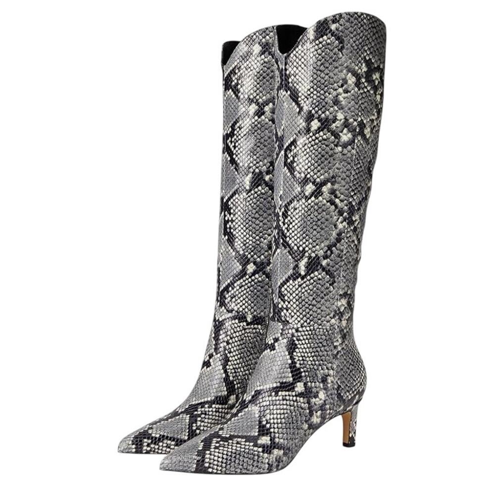 Marc Fisher Womens Quinnie Heeled Boots US 7 M EU 37.5 Black White Leather EUC